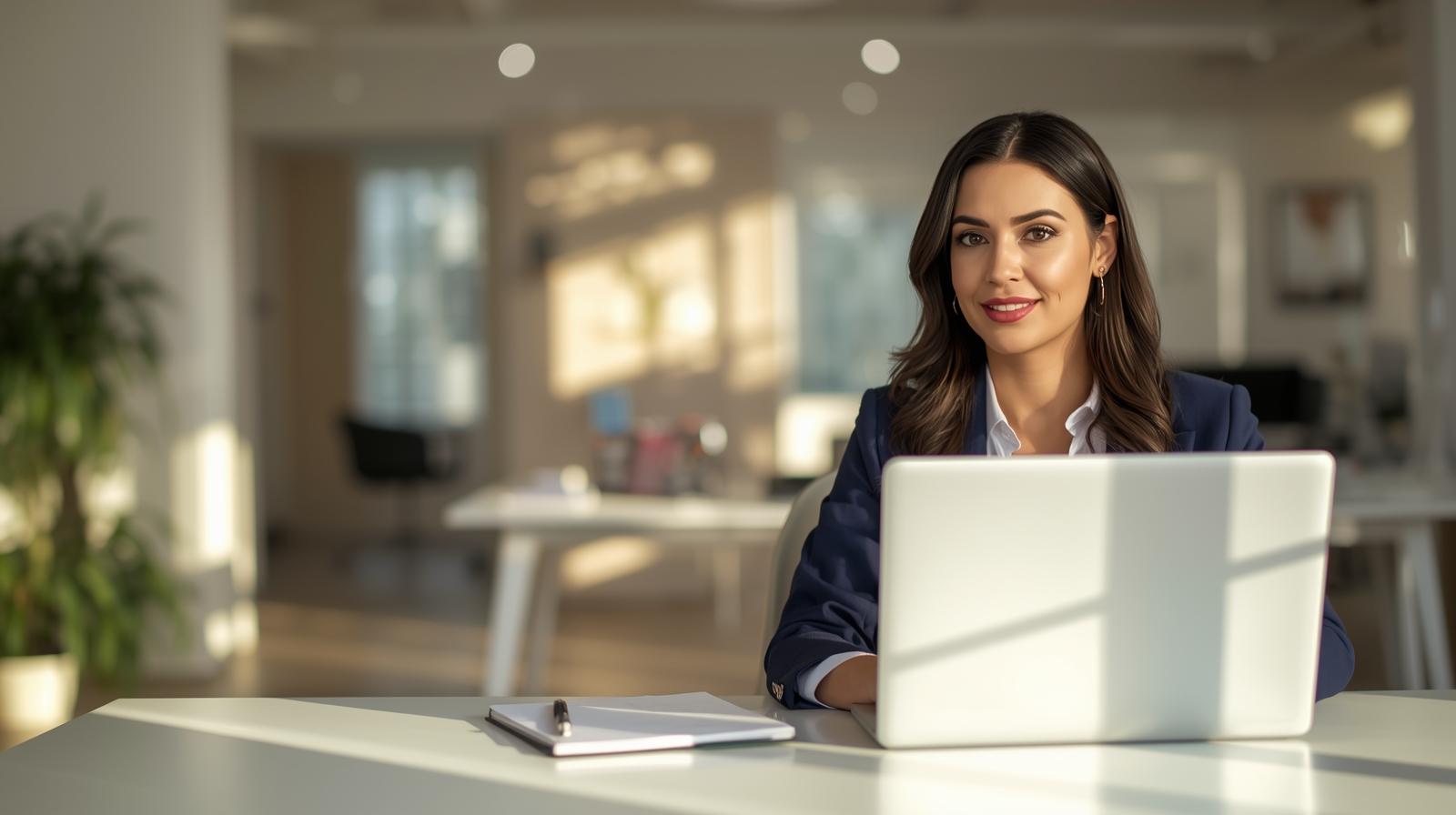 Ilustration-of-a-woman-sitting-in-a-desk-with a laptop- working-as-a-remote-administrative-assistant