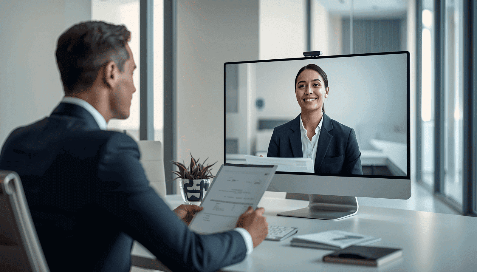U.S. attorney on video call with bilingual legal support professional from El Salvador